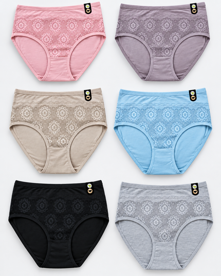 Pack 3 Culotte Taille Haute en Coton avec Dentelle Florale
