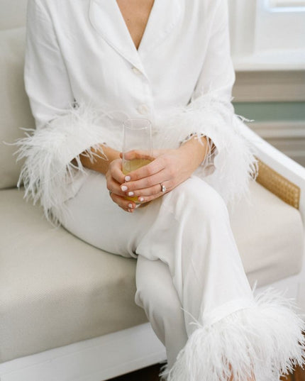 Pyjama satin brodé de plumes - BELLA - Lingerie