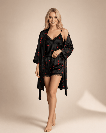 Ensemble 3P satin noir - BELLA - Lingerie