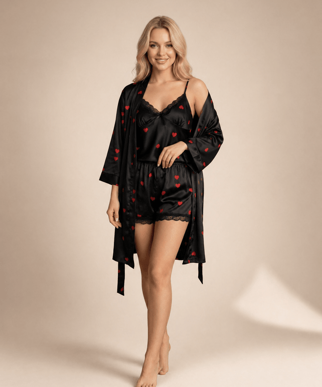 Ensemble 3P satin noir - BELLA - Lingerie