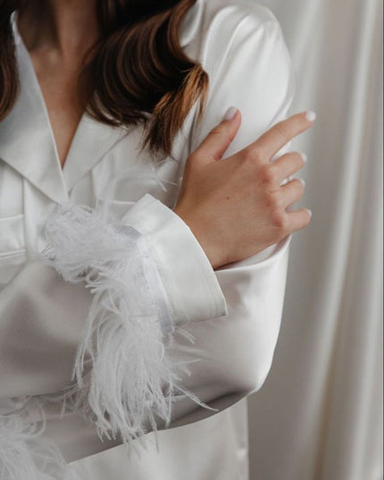 Pyjama satin brodé de plumes - BELLA - Lingerie